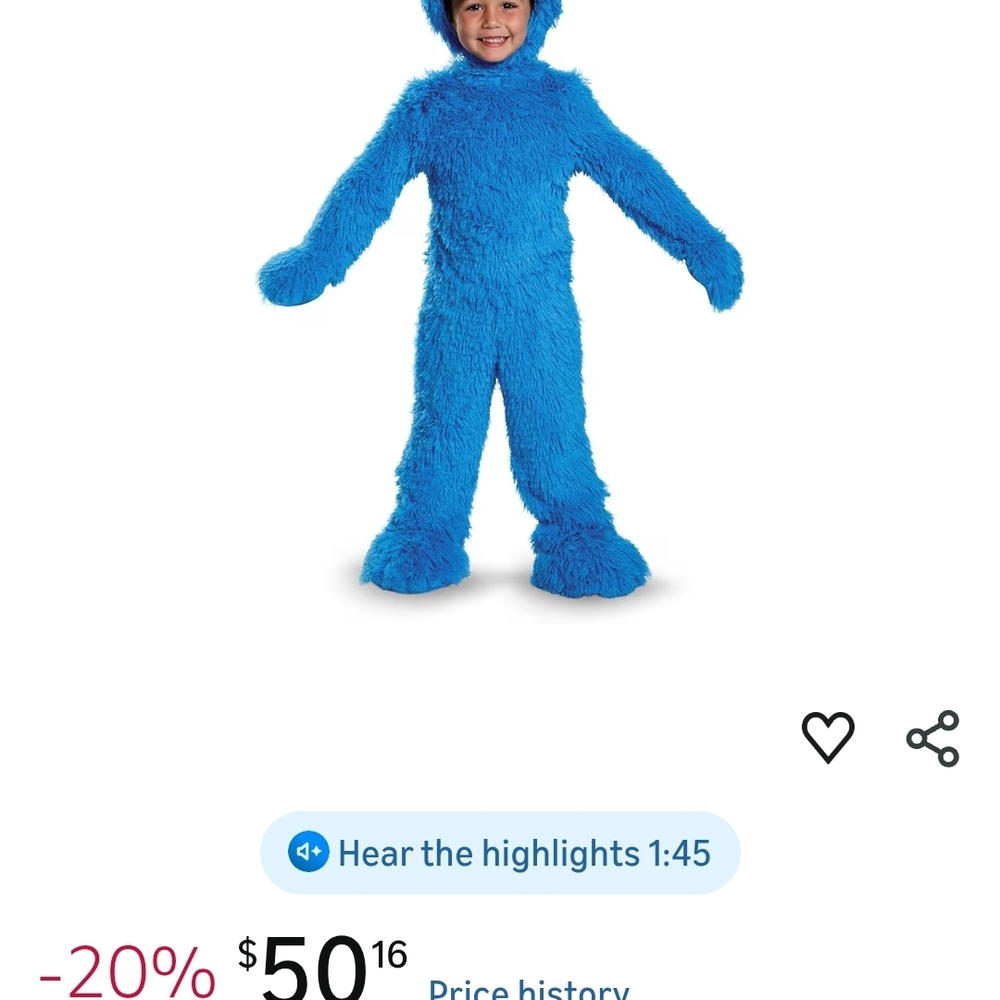Cookie MONSTER Furry Kids Costume